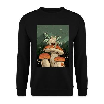 Cottagecore Aesthetic Fairy Frog on Mushroom - Unisex Sweatshirt - black - Front - Alina (178cm) & Michal (187cm)