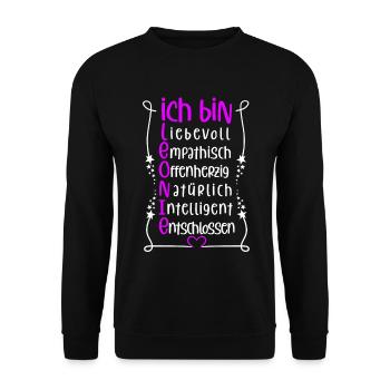 Für den besten Menschen - Ich bin Leonie - Unisex Pullover - Schwarz - Vorne - Alina (178cm) & Michal (187cm)
