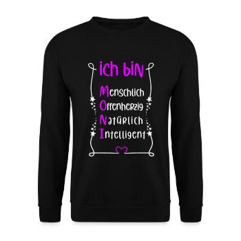 Für den besten Menschen - Ich bin Moni - Unisex Pullover - Schwarz - Vorne - Alina (178cm) & Michal (187cm)