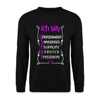 Für den besten Menschen - Ich bin Uschi - Unisex Pullover - Schwarz - Vorne - Alina (178cm) & Michal (187cm)