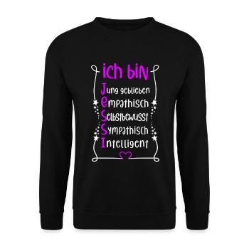 Für den besten Menschen - Ich bin Jessi - Unisex Pullover - Schwarz - Vorne - Alina (178cm) & Michal (187cm)