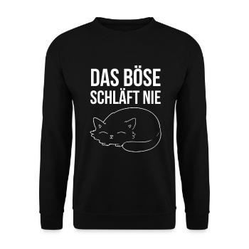 Das Böse schläft nie Katze Katzen - Unisex Pullover - Schwarz - Vorne - Alina (178cm) & Michal (187cm)