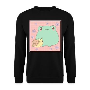 Cottagecore Aesthetic Kawaii Frog Snail Gesch - Unisex Sweatshirt - black - Front - Alina (178cm) & Michal (187cm)