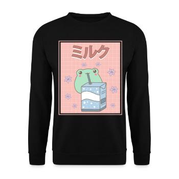 Cottagecore Esthétique Kawaii Frog Milk Carton Ge - Sweat-shirt Unisexe - noir - Devant - Alina (178cm) & Michal (187cm)