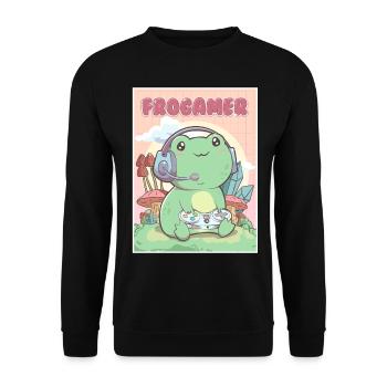 Cottagecore Esthétique Kawaii Frog Gamer Frogamer G - Sweat-shirt Unisexe - noir - Devant - Alina (178cm) & Michal (187cm)