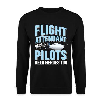 Flight attendant because pilots need heroes too - Unisex Sweatshirt - black - Front - Alina (178cm) & Michal (187cm)