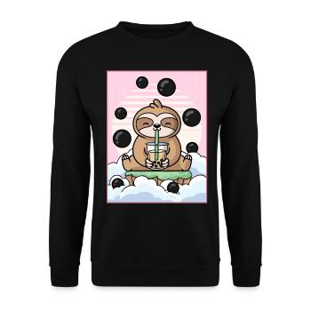 Japanese Aesthetic Kawaii Faultier Boba-Milchtee G - Unisex Pullover - Schwarz - Vorne - Alina (178cm) & Michal (187cm)