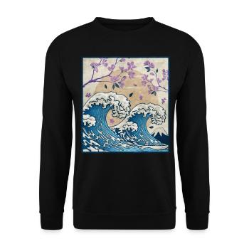 Esthétique japonaise Kanagawa Wave Cherry Blossom Ge - Sweat-shirt Unisexe - noir - Devant - Alina (178cm) & Michal (187cm)