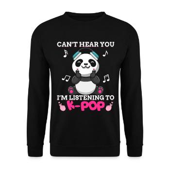 Kpop Kawaii Panda Bär I'm Listening To K-pop Music - Unisex Pullover - Schwarz - Vorne - Alina (178cm) & Michal (187cm)