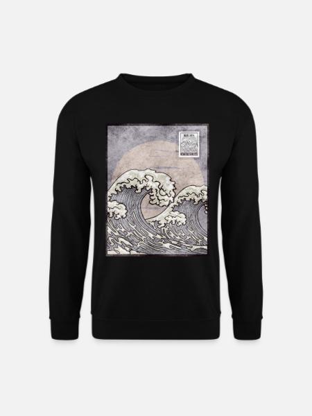 Japanese Aesthetic Kanagawa Wave Postwertzeichen G - Unisex Pullover - Schwarz