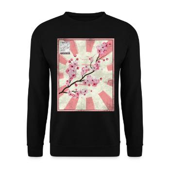 Japanese Aesthetic Cherry Blossom Postage Stamp Ges - Unisex Sweatshirt - black - Front - Alina (178cm) & Michal (187cm)