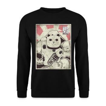 Esthétique japonaise Maneki Neko Cat timbre-poste - Sweat-shirt Unisexe - noir - Devant - Alina (178cm) & Michal (187cm)
