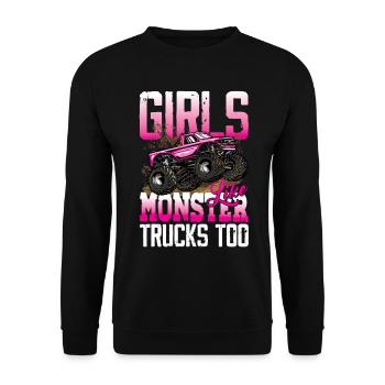 Girls Like Monster Trucks Too für Frauen und - Unisex Pullover - Schwarz - Vorne - Alina (178cm) & Michal (187cm)