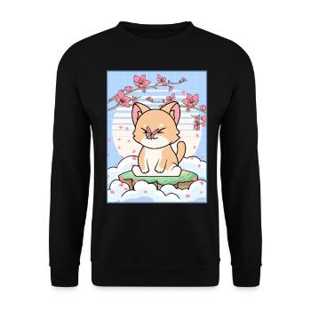 Esthétique japonaise Kawaii Chat Cherry Blossom Gesche - Sweat-shirt Unisexe - noir - Devant - Alina (178cm) & Michal (187cm)