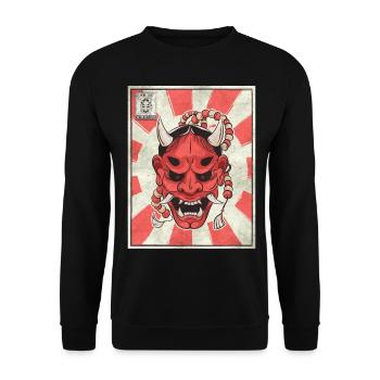 Japanese Aesthetic Demon Oni Mask Postage Stamp - Unisex Sweatshirt - black - Front - Alina (178cm) & Michal (187cm)
