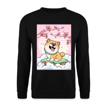 Esthétique japonaise Mignon Shiba Inu Cherry Blossom Gesc - Sweat-shirt Unisexe - noir - Devant - Alina (178cm) & Michal (187cm)