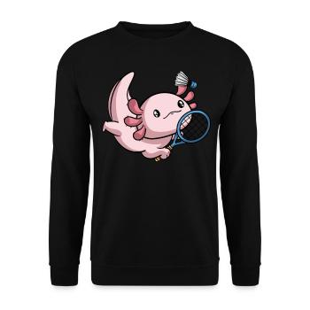 Kawaii Axolotl Pun Lustig Badminton Spieler Gesche - Unisex Pullover - Schwarz - Vorne - Alina (178cm) & Michal (187cm)