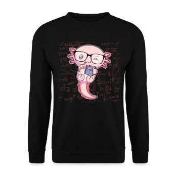 Kawaii Axolotl Pun Lustig Math Mathematik Geschenk - Unisex Pullover - Schwarz - Vorne - Alina (178cm) & Michal (187cm)