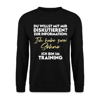 Du willst diskutieren? Vater und Söhne - Unisex Pullover - Schwarz - Vorne - Alina (178cm) & Michal (187cm)
