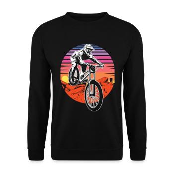 Mountainbike Retro Sunset - Unisex Pullover - Schwarz - Vorne - Alina (178cm) & Michal (187cm)