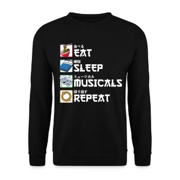Eat Sleep Musicals Repeat Theater Maske Geschenk - Unisex Pullover - Schwarz - Vorne - Alina (178cm) & Michal (187cm)