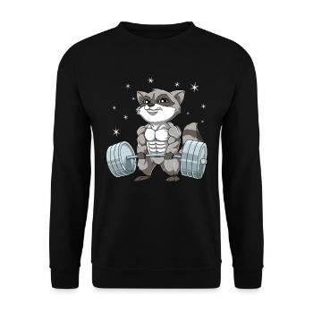 Waschbär Gewichtheben Fitness-Studio - Unisex Pullover - Schwarz - Vorne - Alina (178cm) & Michal (187cm)