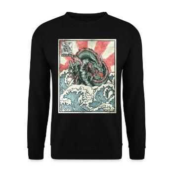 Dragon Kanagawa Wave Stamp Japanese Aesthetic - Unisex Sweatshirt - black - Front - Alina (178cm) & Michal (187cm)