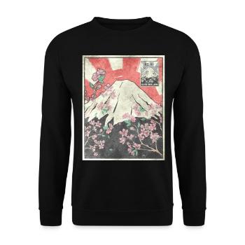 Mt Fuji Kirschblüte Japanisch Ästhetisches Geschen - Unisex Pullover - Schwarz - Vorne - Alina (178cm) & Michal (187cm)