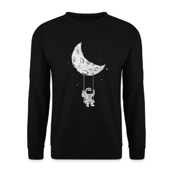 Astronaut Moon Swing Spacecore Ästhetisches Gesche - Unisex Pullover - Schwarz - Vorne - Alina (178cm) & Michal (187cm)
