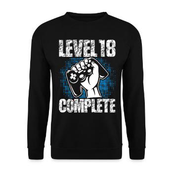 Level 18 Complete Geburtstagsgeschenk 18 Jahre - Unisex Pullover - Schwarz - Vorne - Alina (178cm) & Michal (187cm)