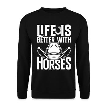 La vie est meilleure avec les chevaux Cheval de sport Cheval - Sweat-shirt Unisexe - noir - Devant - Alina (178cm) & Michal (187cm)