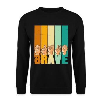 Brave Gebärdensprache für Männer und Frauen - Unisex Pullover - Schwarz - Vorne - Alina (178cm) & Michal (187cm)
