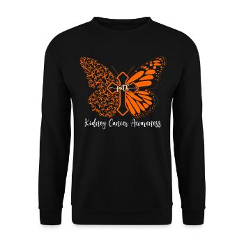 Nierenkrebs Glaube Schmetterling Kreuz Geschenk - Unisex Pullover - Schwarz - Vorne - Alina (178cm) & Michal (187cm)