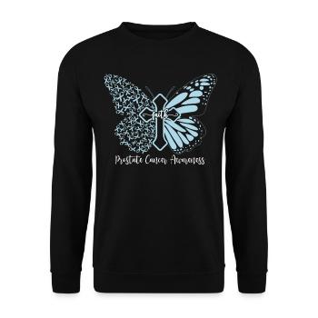 Prostate Cancer Faith Butterfly Cross Gift - Unisex Sweatshirt - black - Front - Alina (178cm) & Michal (187cm)