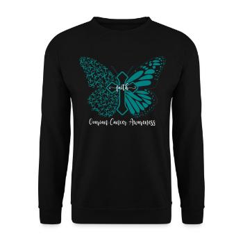 Ovarian Cancer Faith Butterfly Cross Gift - Unisex Sweatshirt - black - Front - Alina (178cm) & Michal (187cm)