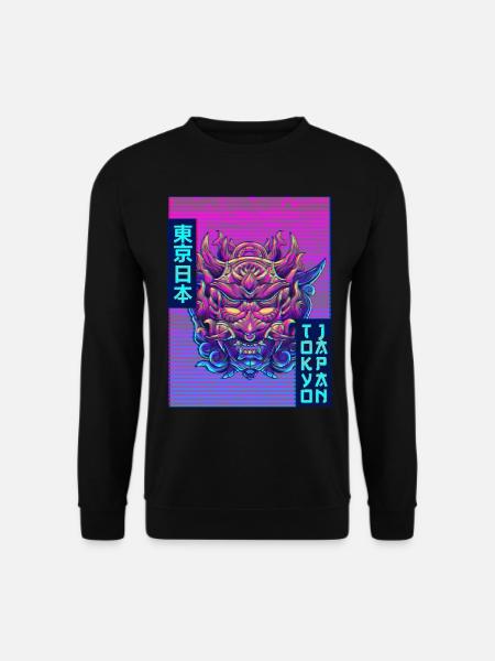 Oni Maske Dämonenmaske Vaporwave Ästhetisches Gesc - Unisex Pullover - Schwarz