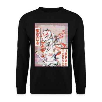 Samurai Kitsune Fox Mask Vaporwave Aesthetic - Unisex Sweatshirt - black - Front - Alina (178cm) & Michal (187cm)
