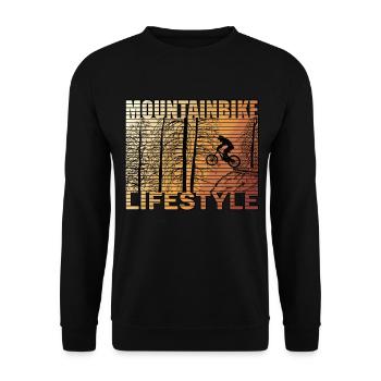 Mountain Biker springt über den Drop im - Unisex Pullover - Schwarz - Vorne - Alina (178cm) & Michal (187cm)