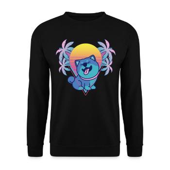 Shiba Inu Vaporwave Aesthetic Retro - Unisex Pullover - Schwarz - Vorne - Alina (178cm) & Michal (187cm)