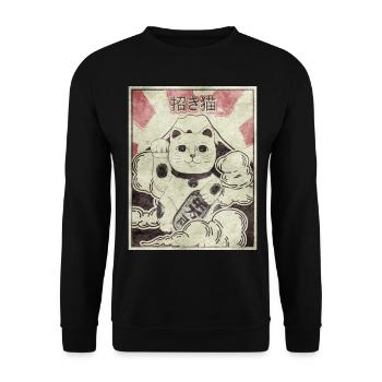 Maneki Neko Cat Japanese Aesthetic Vintage Ges - Unisex Sweatshirt - black - Front - Alina (178cm) & Michal (187cm)