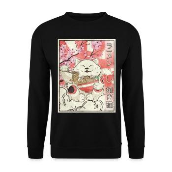 Maneki Neko Cat Ramen Japanese Aesthetic Ges - Unisex Sweatshirt - black - Front - Alina (178cm) & Michal (187cm)