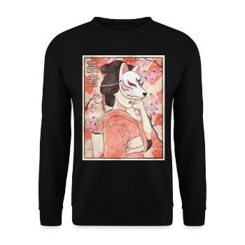 Geisha Kitsune Mask Japanese Gift - Unisex Sweatshirt - black - Front - Alina (178cm) & Michal (187cm)
