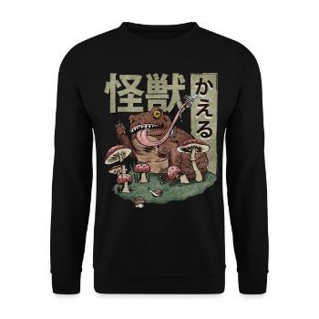 Cottagecore Aesthetic Kaiju Frog Mushrooms Geschen - Unisex Sweatshirt - black - Front - Alina (178cm) & Michal (187cm)