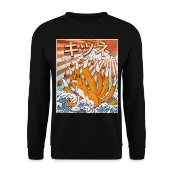 Kaiju Kitsune Nine-tailed Fox Kanagawa Gesch - Unisex Sweatshirt - black - Front - Alina (178cm) & Michal (187cm)