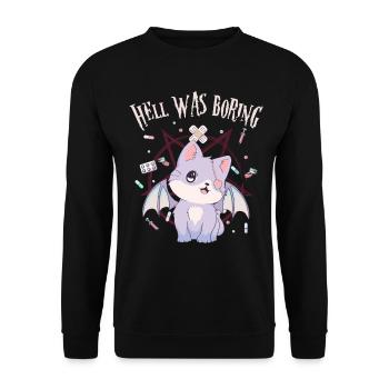 Kawaii Cat Pentagram Hell Was Boring Gesch - Unisex Sweatshirt - black - Front - Alina (178cm) & Michal (187cm)