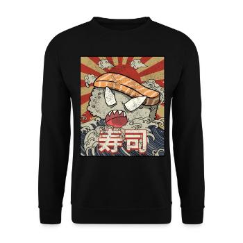 Kaiju Sushi Kanagawa Wve Japanische Ästhetik - Unisex Pullover - Schwarz - Vorne - Alina (178cm) & Michal (187cm)