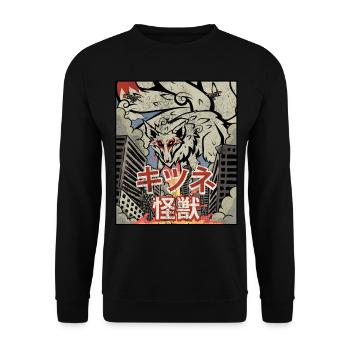 Kaiju Kitsune Nine-tailed Fox Kanagawa Wave - Unisex Sweatshirt - black - Front - Alina (178cm) & Michal (187cm)