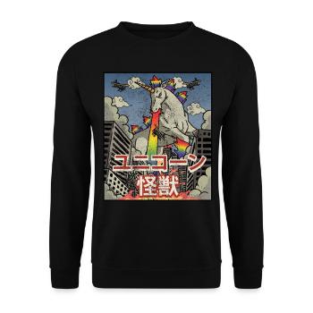 Kaiju Einhorn Japanische Ästhetik Kaijin - Unisex Pullover - Schwarz - Vorne - Alina (178cm) & Michal (187cm)