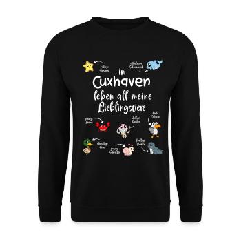 Meine Lieblingstiere in Cuxhaven - Unisex Pullover - Schwarz - Vorne - Alina (178cm) & Michal (187cm)