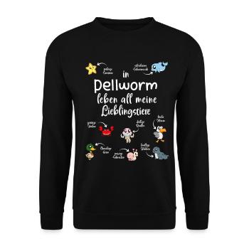 Meine Lieblingstiere in Pellworm - Unisex Pullover - Schwarz - Vorne - Alina (178cm) & Michal (187cm)